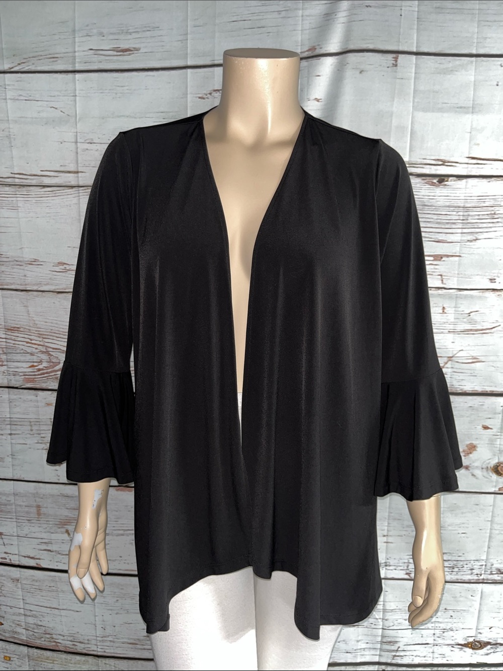 Susan Graver Size XL Black Open Front Liquid Knit Cardigan Jacket